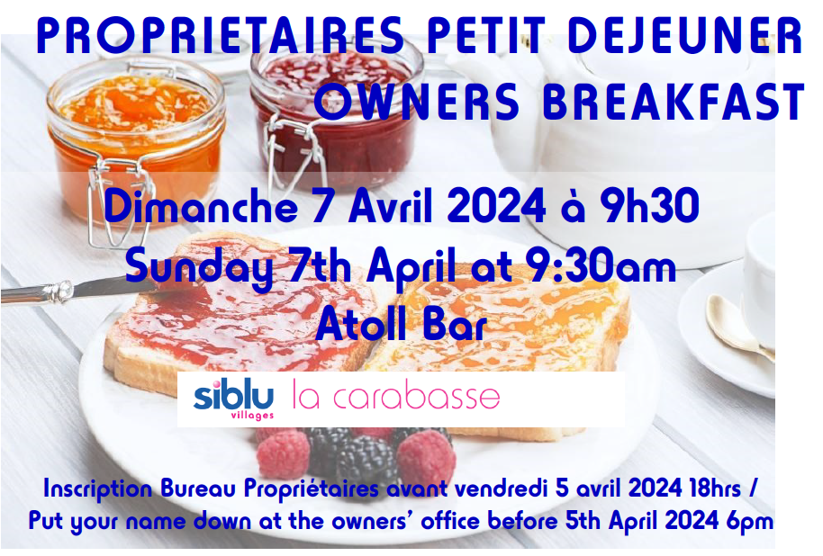 Owners' breakfast: Sunday 7 April